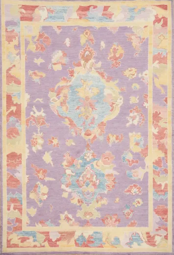 Light Purple Wool Oushak Vegetable Dye Rug 5x7