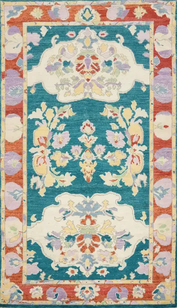 Green Handmade Oushak Vegetable Dye Area Rug 5x9