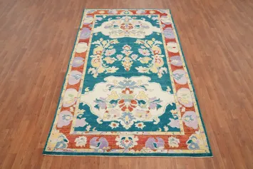 Green Handmade Oushak Vegetable Dye Area Rug 5x9