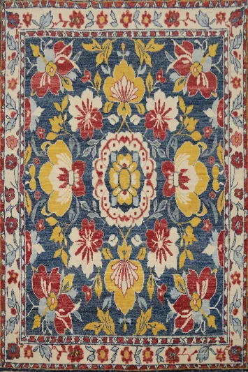 Blue Floral Oushak Vegetable Dye Rug 5x7