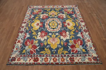 Blue Floral Oushak Vegetable Dye Rug 5x7