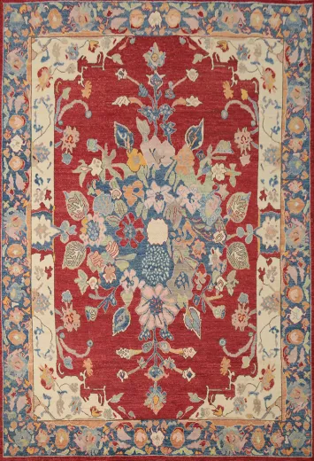 Red Floral Oushak Vegetable Dye Area Rug 8x10