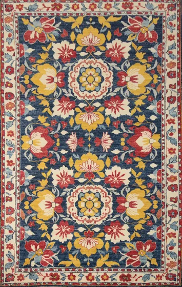 Floral Blue Oushak Vegetable Dye Area Rug 7x10