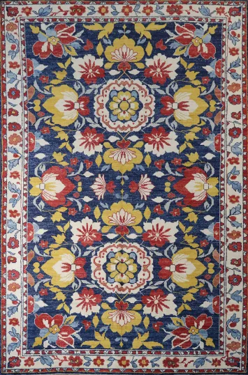 Floral Blue Oushak Vegetable Dye Area Rug 7x10