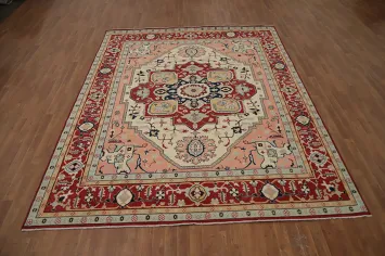 Geometric Wool Heriz Serapi Vegetable Dye Area Rug 8x10