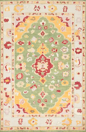 Green Wool Oushak Vegetable Dye Area Rug 7x10