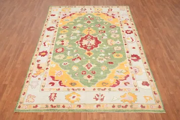 Green Wool Oushak Vegetable Dye Area Rug 7x10