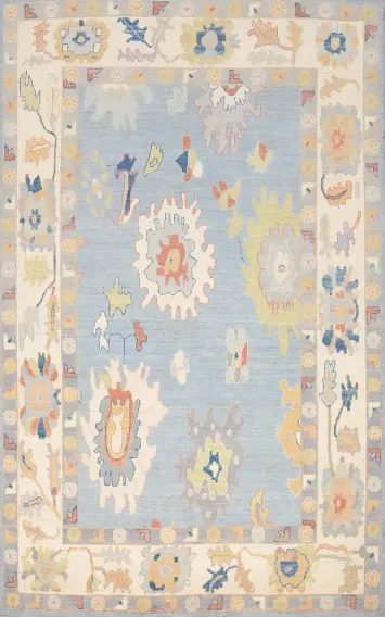 Handmade Blue Oushak Vegetable Dye Area Rug 6x9