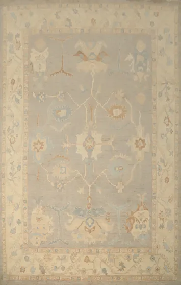Gray Wool Oushak Vegetable Dye Large Rug 10x14