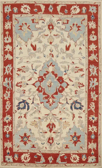 Ivory Wool Floral Oushak Vegetable Dye Area Rug 6x9