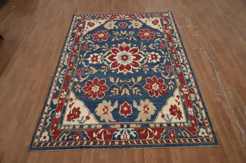 Blue Floral Oushak Vegetable Dye Area Rug 6x9