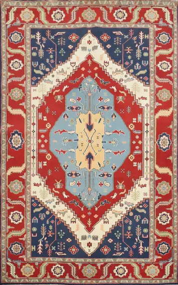 Red & Blue Heriz Vegetable Dye Area Rug 6x9