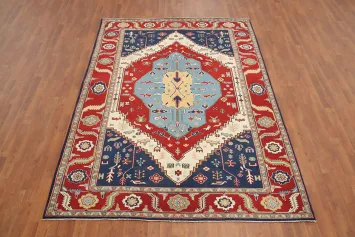 Red & Blue Heriz Vegetable Dye Area Rug 6x9