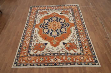 Orange Wool Heriz Serapi Vegetable Dye Area Rug 6x8