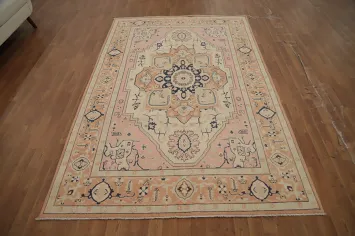 Vegetable Dye Heriz Serapi Geometric Wool Area Rug 6x9