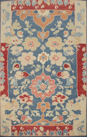 Vegetable Dye Oushak Floral Blue Large Rug 10x14
