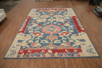 Vegetable Dye Oushak Floral Blue Large Rug 10x14