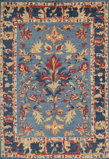 Floral Blue Oushak Vegetable Dye Area Rug 8x10