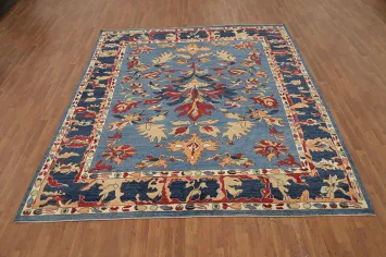 Floral Blue Oushak Vegetable Dye Area Rug 8x10