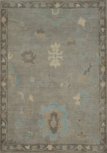 Gray Wool Floral Oushak Vegetable Dye Rug 5x6