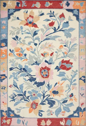 Ivory Wool Floral Oushak Vegetable Dye Area Rug 8x10