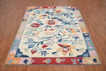 Ivory Wool Floral Oushak Vegetable Dye Area Rug 8x10