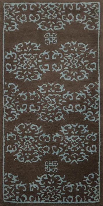 Modern Runner Rug 2x5 with Symphony of Brown and Blue Tones