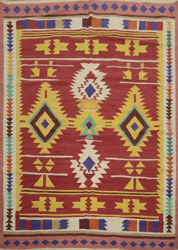 Rustic Kilim Area Rug 8x10 with Bold Geometric Patterns