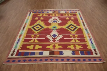 Rustic Kilim Area Rug 8x10 with Bold Geometric Patterns