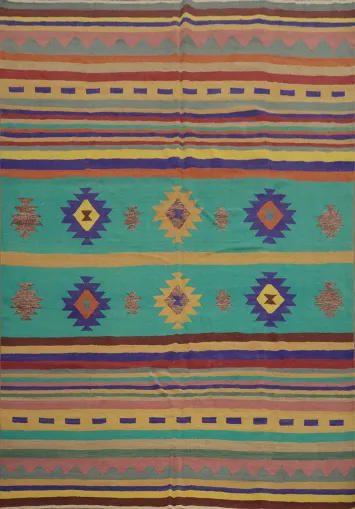 Multi Colored Wool Kilim Turkish Area Rug 8x10