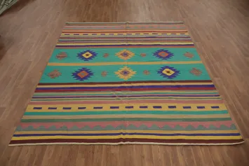 Multi Colored Wool Kilim Turkish Area Rug 8x10