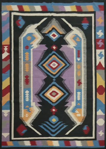 Bold Tribal Kilim Area Rug 8x10 with Multicolor Geometric Design