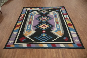 Bold Tribal Kilim Area Rug 8x10 with Multicolor Geometric Design