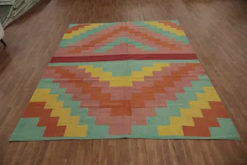 Colorful Chevron Contemporary Kilim Large Area Rug 9x12