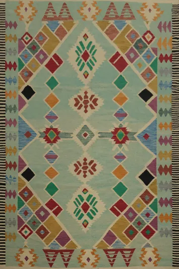 Vibrant Geometric Kilim Area Rug 9X12 for Bohemian Interiors
