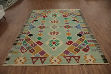 Vibrant Geometric Kilim Area Rug 9X12 for Bohemian Interiors