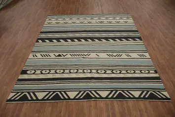 Striped Wool Geometric Kilim Turkish Area Rug 8x10