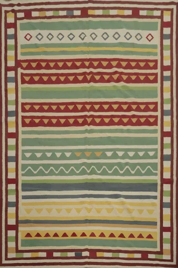 Eclectic Design Kilim Area Rug 10x13 with Intricate Geometric Patterns