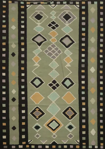 Green Wool Geometric Kilim Area Rug 8x10