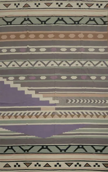 Striped Wool Geometric Kilim Large Rug 12x18