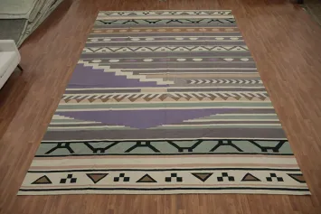 Striped Wool Geometric Kilim Large Rug 12x18
