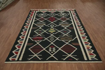 Black Geometric Kilim Wool Area Rug 8x11