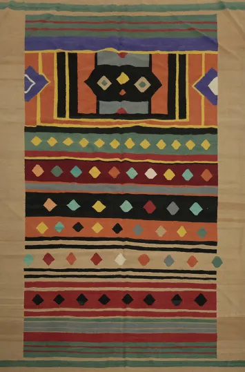Vibrant Handcrafted Multicolor Kilim Large Area Rug 9x12