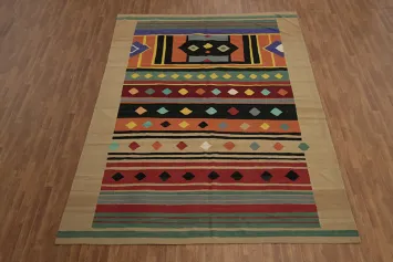 Vibrant Handcrafted Multicolor Kilim Large Area Rug 9x12