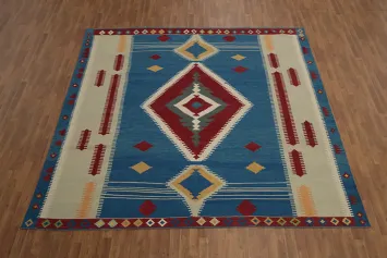 Geometric Kilim Square Wool Area Rug 10x10