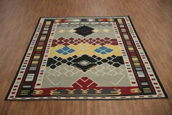 Geometric Kilim Square Wool Area Rug 10x10