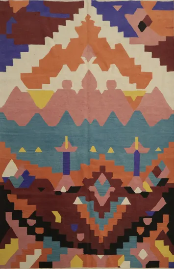 Rustic Kilim Area Rug 7x10 with Vibrant Geometric Patterns