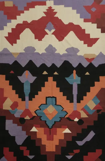 Vibrant Modern Kilim Area Rug 9x12 with Bold Pattern Design