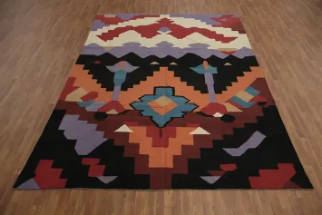 Vibrant Modern Kilim Area Rug 9x12 with Bold Pattern Design