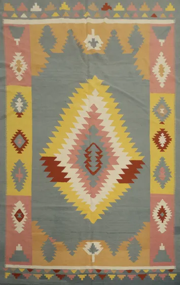 Southwestern Style Kilim Area Rug 9x12 with Vibrant Patterns